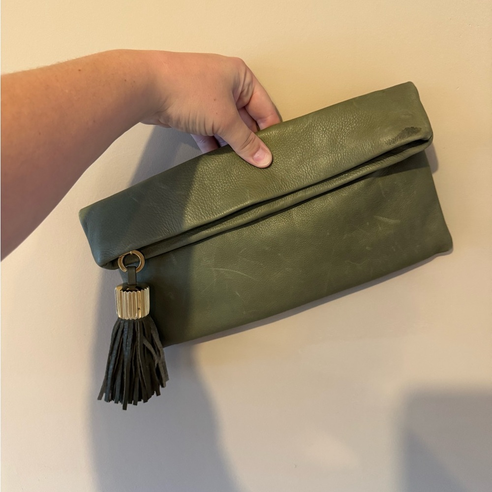 India Hicks Green Leather Clutch